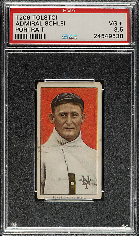 1909-1911 T206 White Border Admiral Schlei Portrait PSA VG+ 3.5 - Tolstoi Back