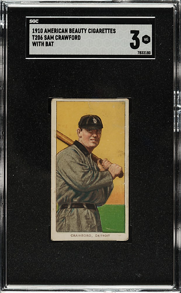 1909-1911 T206 White Border Sam Crawford with Bat SGC VG 3 - American Beauty 350 Back