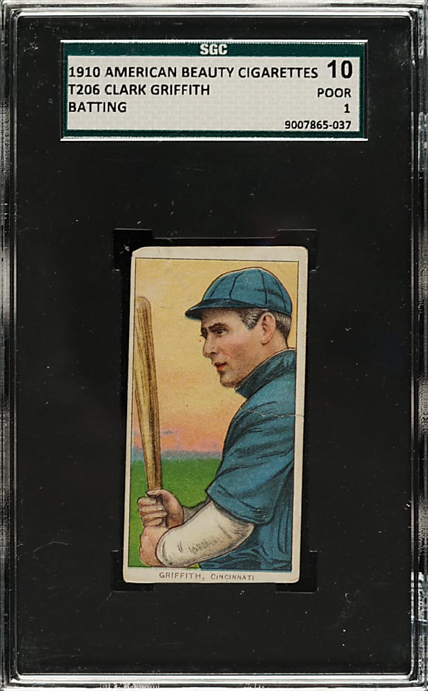 1909-1911 T206 White Border Clark Griffith Batting SGC POOR 10 - American Beauty 350 Back