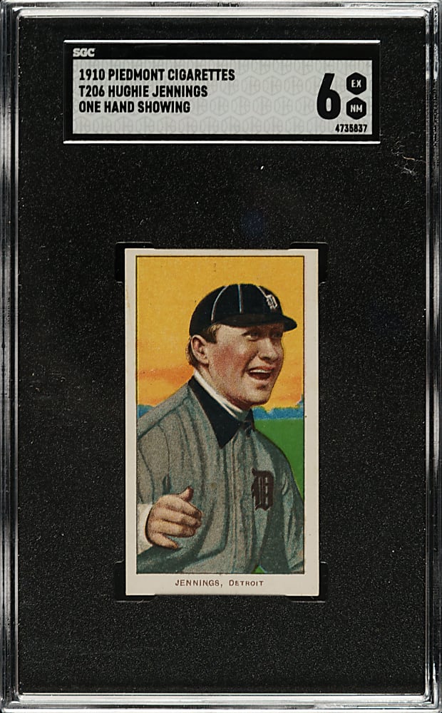 1909-1911 T206 White Border Hughie Jennings One Hand Showing SGC EX/NM 6