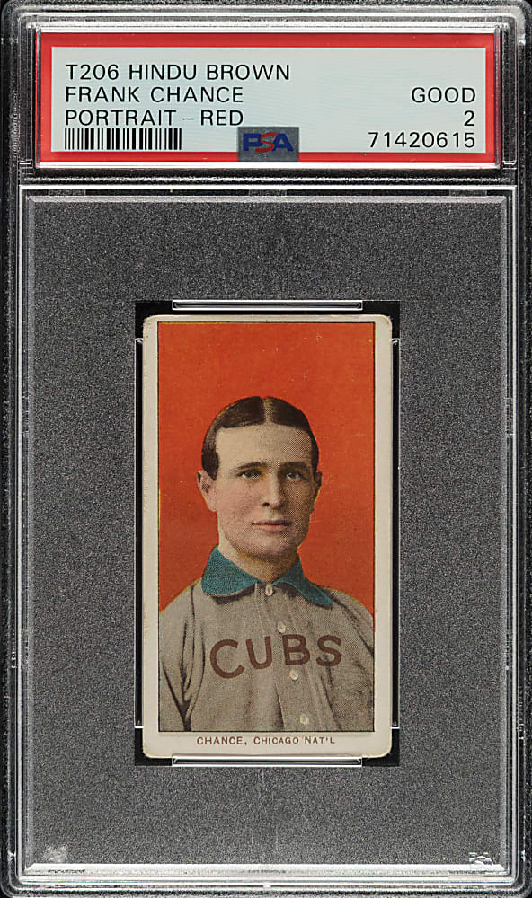 1909-1911 T206 White Border Frank Chance Portrait Red Background PSA GOOD 2 - Brown Hindu Back