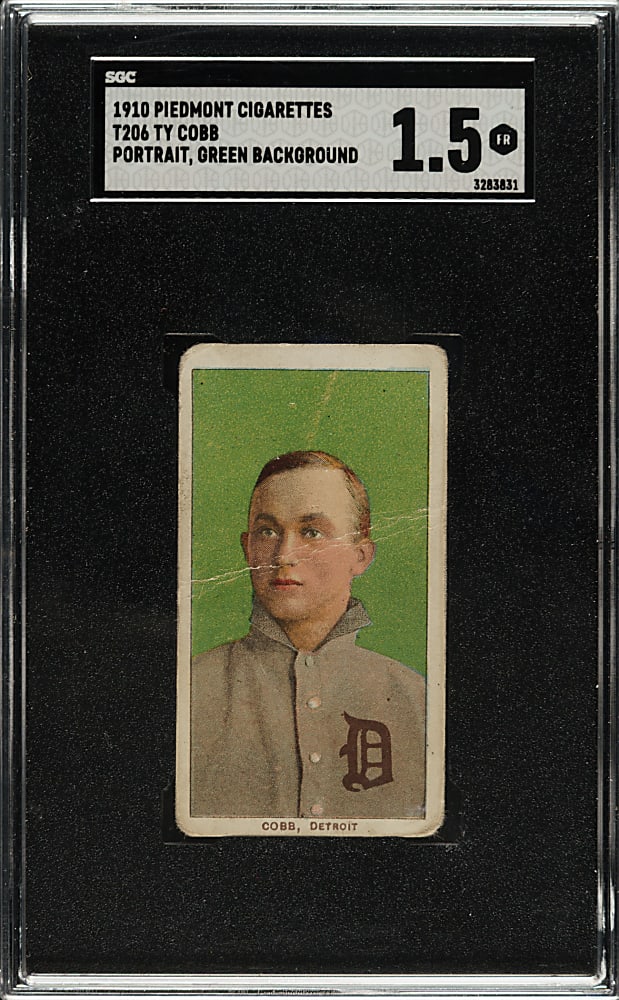 1909-1911 T206 White Border Ty Cobb Portrait Green Background SGC FAIR 1.5