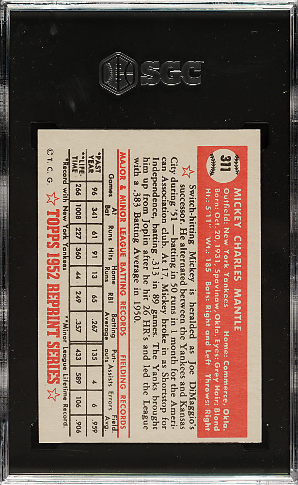 1983 Topps Archives "1952 Reprint" #311 Mickey Mantle SGC NM 7
