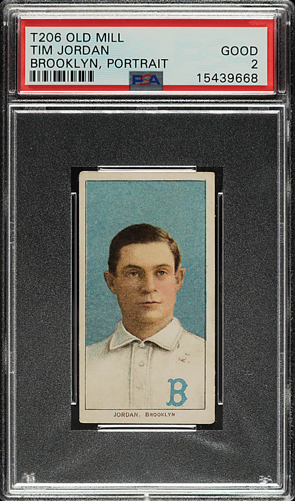 1909-1911 T206 White Border Tim Jordan Portrait PSA GOOD 2 - Old Mill Back