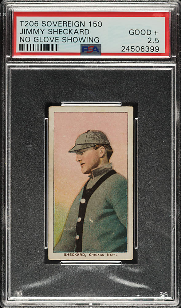 1909-1911 T206 White Border Jimmy Sheckard No Glove Showing PSA GOOD+ 2.5 - Sovereign 150 Back