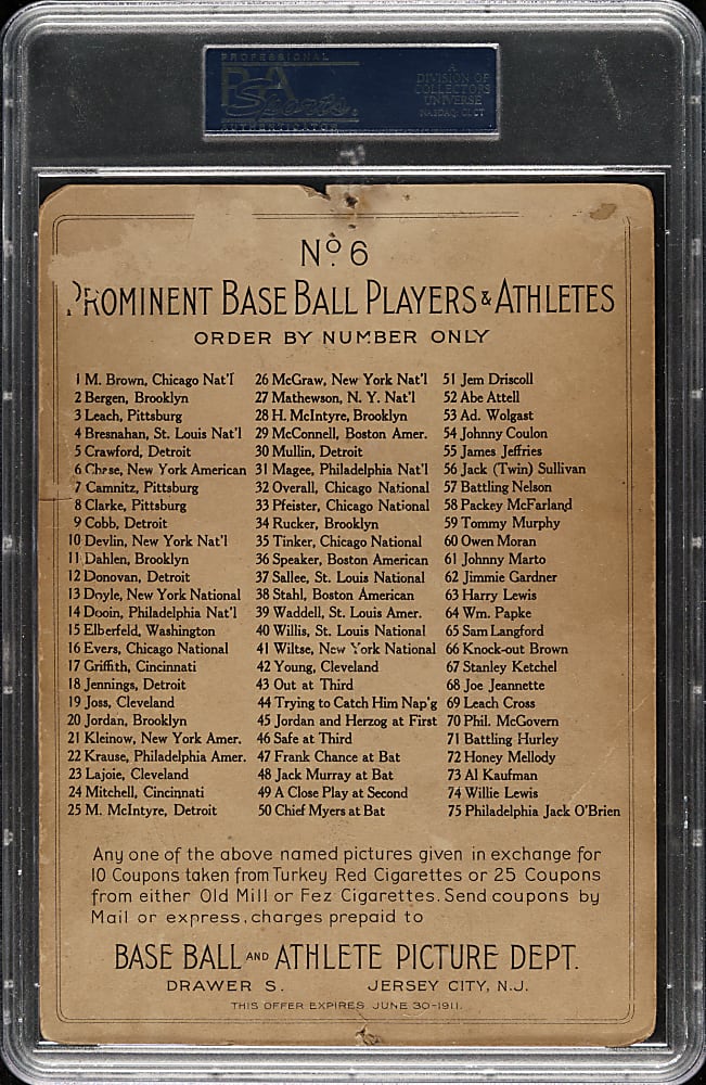 1911 T3 Turkey Red #6 Hal Chase PSA POOR 1