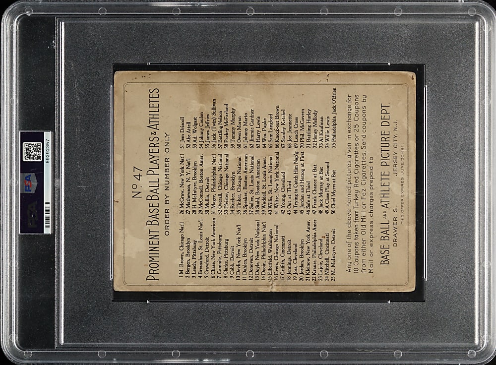 1911 T3 Turkey Red #47 Frank Chance PSA POOR 1