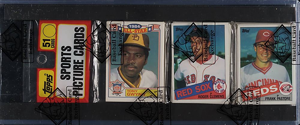 1985 Topps Unopened Rack Pack - Roger Clemens Rookie and Tony Gwynn All-Star on Top - BBCE