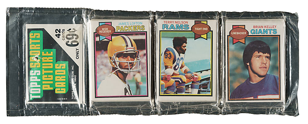 1979 Topps Football Unopened Rack Pack - James Lofton Rookie on Top and Mike Webster and Lyle Alzado on Back - BBCE