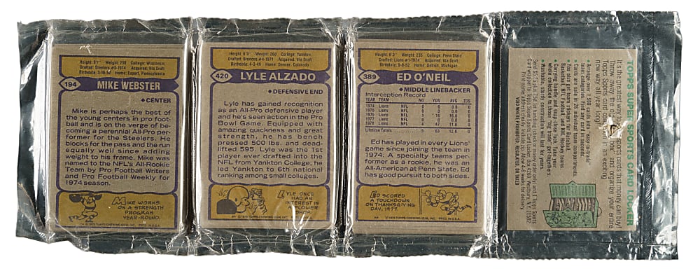 1979 Topps Football Unopened Rack Pack - James Lofton Rookie on Top and Mike Webster and Lyle Alzado on Back - BBCE