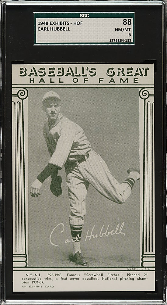 1948 W464 Baseball's Great Hall of Fame Exhibits Carl Hubbell SGC NM/MT 88
