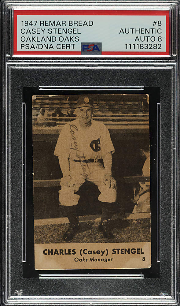 Signed 1947 Remar Bread Oakland Oaks #8 Casey Stengel PSA/DNA NM-MT 8 - 1 of 1 - Highest Graded!