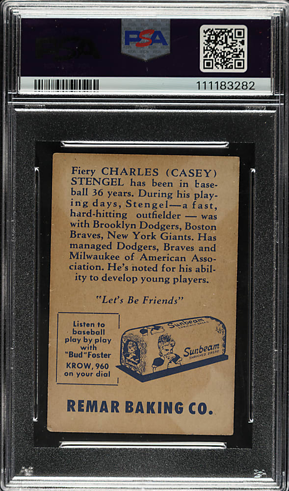 Signed 1947 Remar Bread Oakland Oaks #8 Casey Stengel PSA/DNA NM-MT 8 - 1 of 1 - Highest Graded!