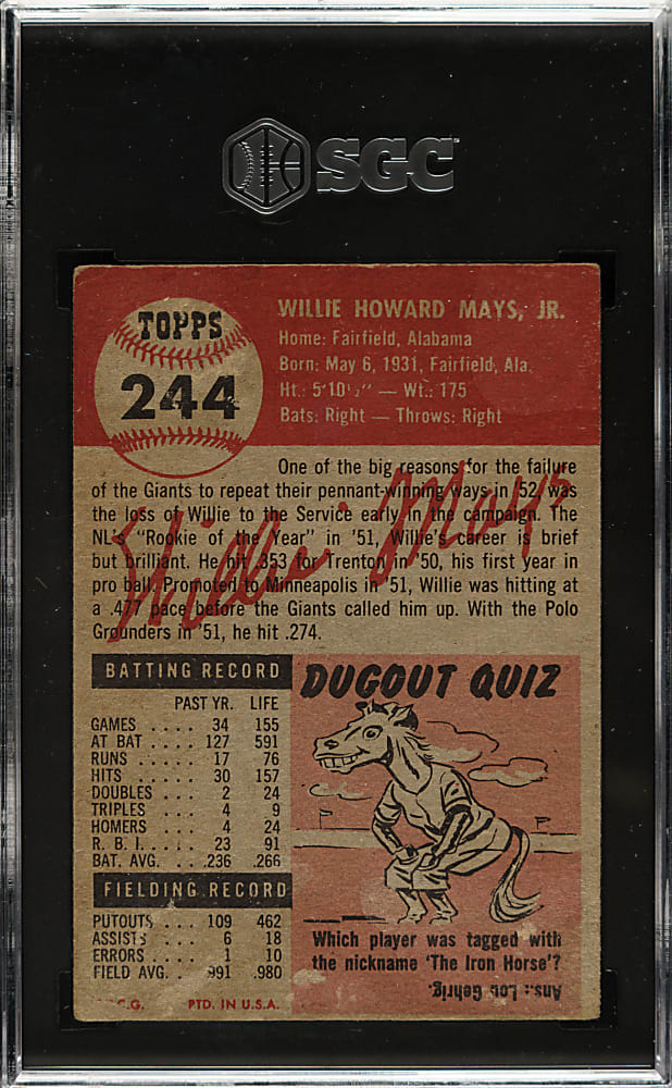 1953 Topps #244 Willie Mays SGC FAIR 1.5