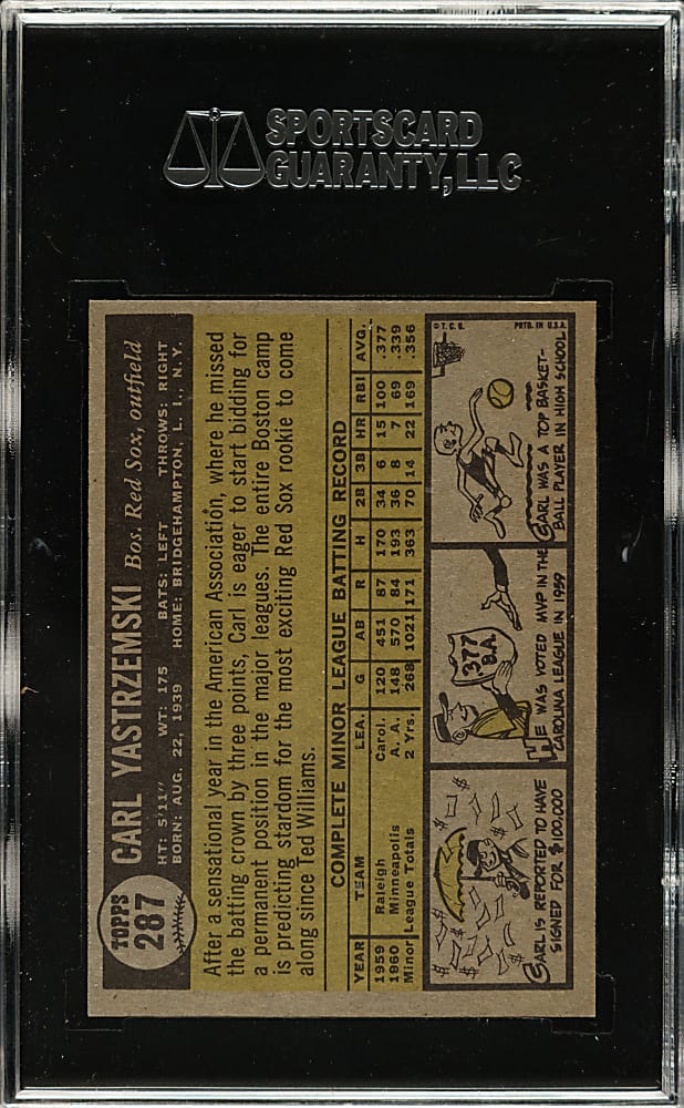 1961 Topps #287 Carl Yastrzemski SGC NM/MT+ 92