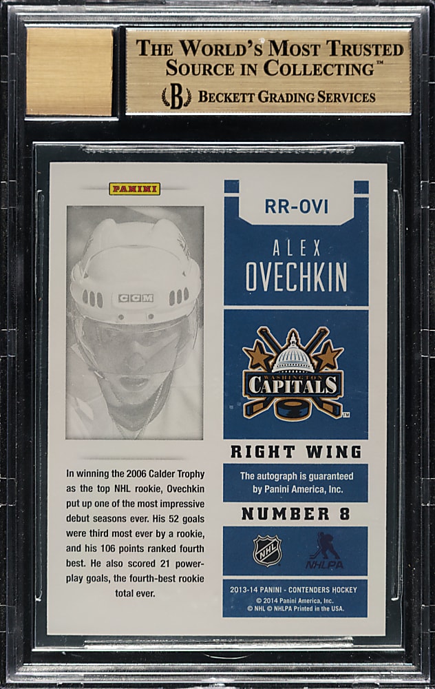 2013-2014 Panini Contenders Rookie Ticket Recall Autograph Hockey #4 Alexander Ovechkin Rookie Gold #1/5 BGS GEM MINT 9.5 with GEM MINT 10 Signature