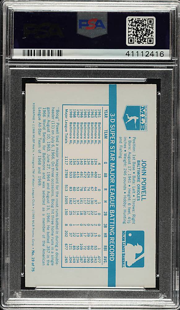 1970 Kellogg's #19 John Powell PSA GEM MINT 10