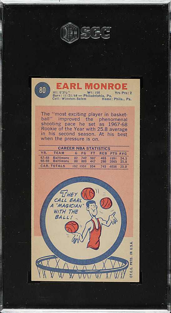 1969-1970 Topps Basketball #80 Earl Monroe Rookie SGC NM/MT 8