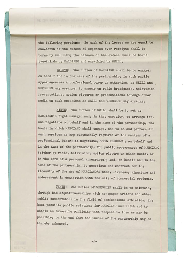 1954 Rocky Marciano Signed Amusement Enterprises Contract- Signed "Rocco Marchegiano" - PSA/DNA