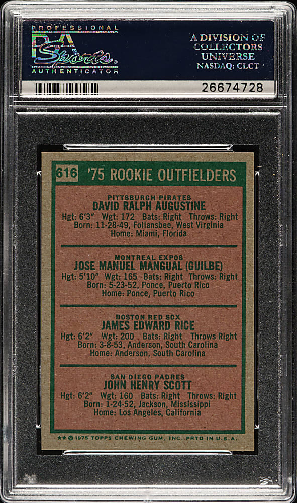 1975 Topps Mini #616 Jim Rice Rookie PSA MINT 9