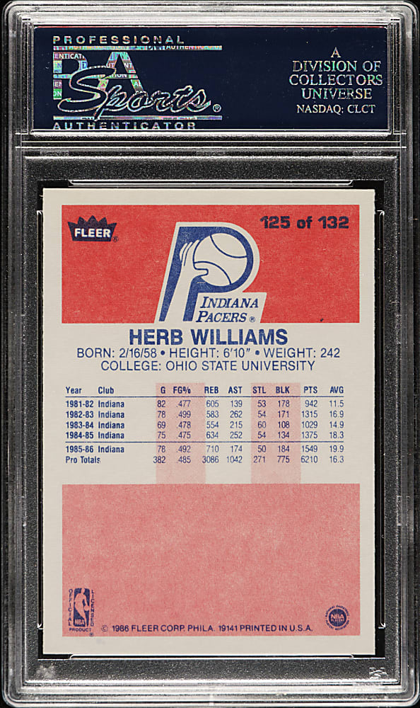 1986-1987 Fleer Basketball #125 Herb Williams PSA GEM MINT 10