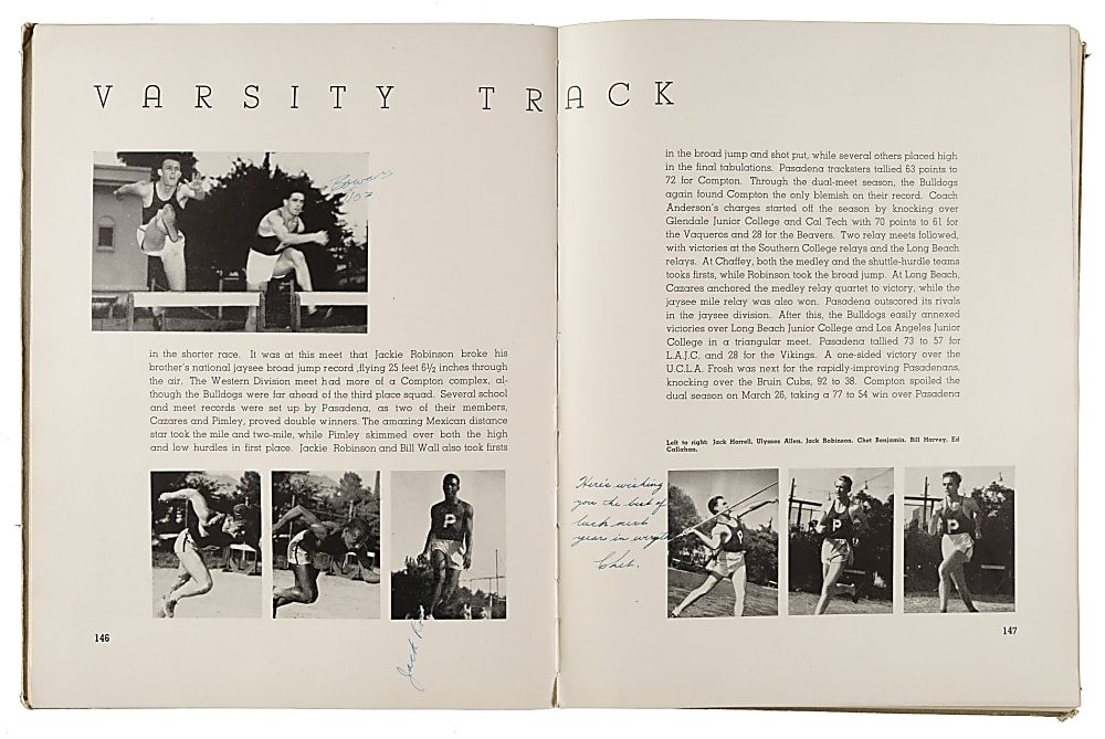 1938 Jackie Robinson Signed Pasadena Junior College Yearbook - JSA - Signed Four Times!