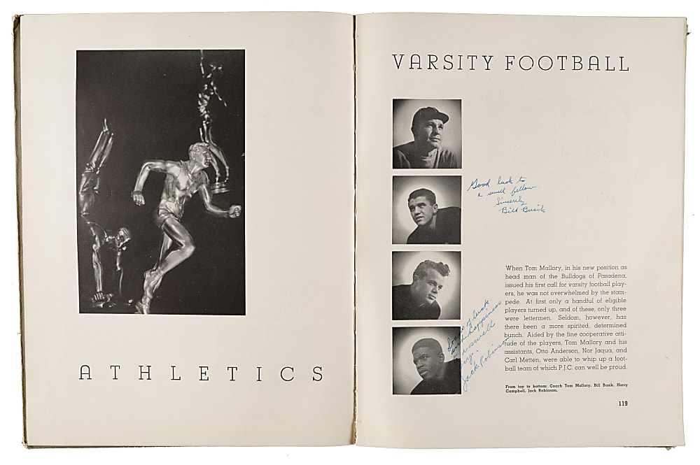 1938 Jackie Robinson Signed Pasadena Junior College Yearbook - JSA - Signed Four Times!