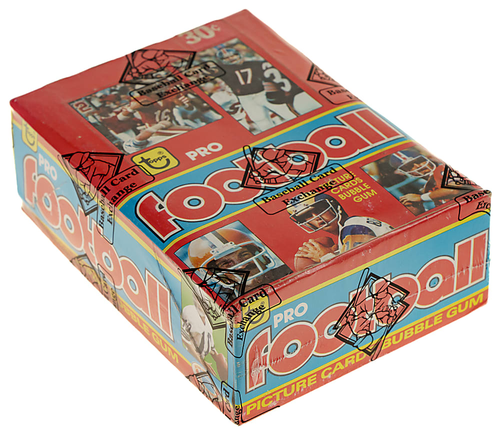 1981 Topps Football Unopened Wax Box (36 Packs) in 1979 Wrappers and Display Box - BBCE - Joe Montana Rookie Year