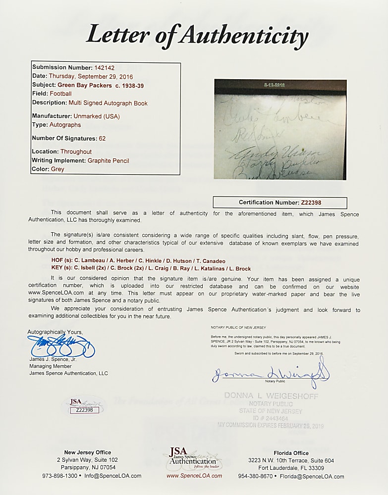 1938-1939 Green Bay Packers Team-Signed Autograph Book with Arnie Herber and Curly Lambeau - PSA/DNA and JSA