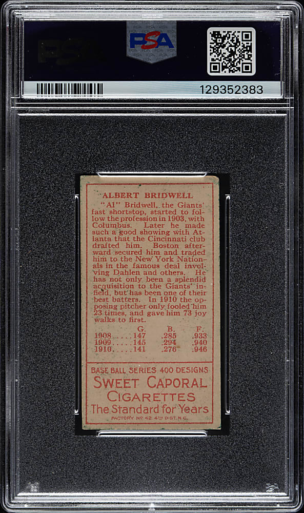 1911 T205 Gold Border Albert H. Bridwell PSA VG-EX 4