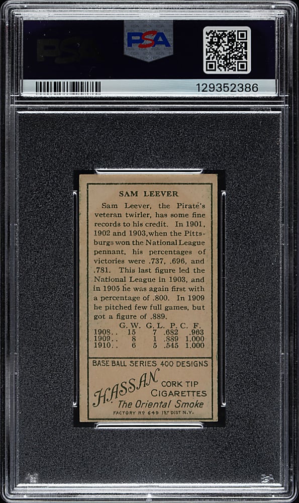 1911 T205 Gold Border Sam Leever PSA VG-EX 4