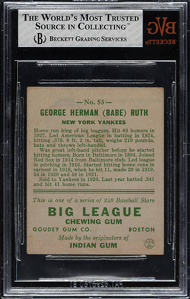 1933 R319 Goudey #53 Babe Ruth BVG G-VG 2.5