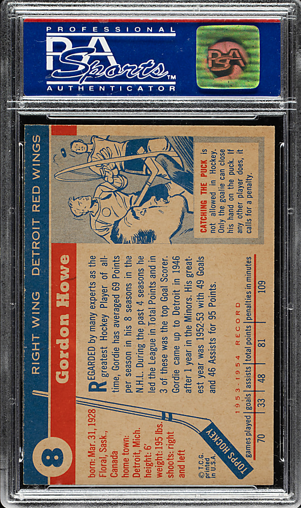 1954-1955 Topps Hockey #8 Gordie Howe PSA NM-MT 8