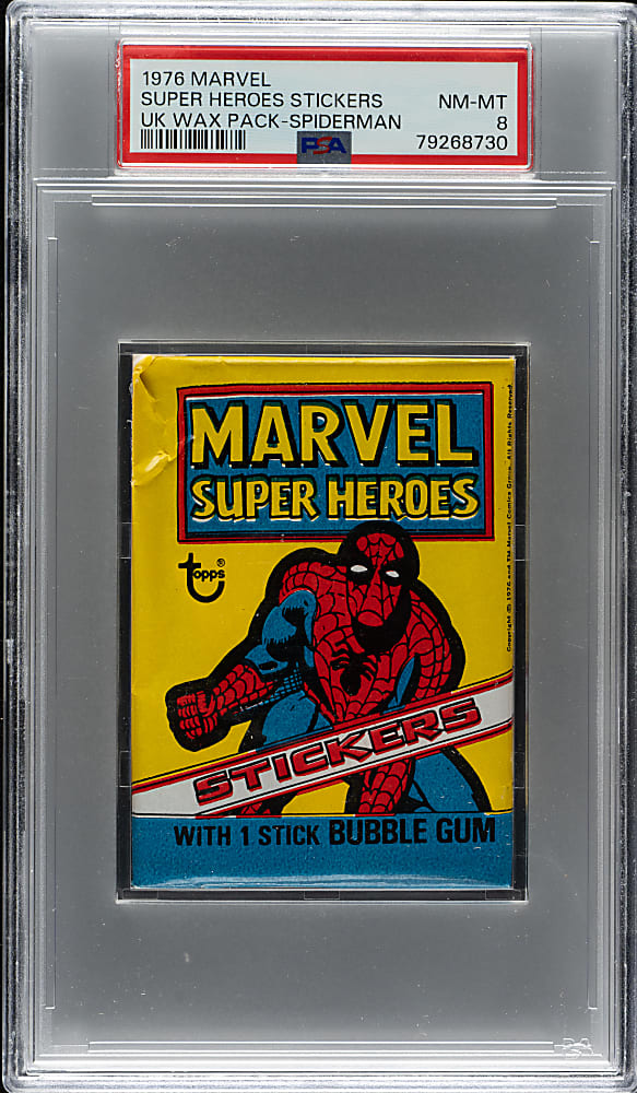1976 Topps "Marvel Super Heroes Stickers" Unopened Wax Pack PSA NM-MT 8