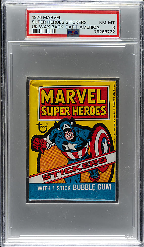 1976 Topps "Marvel Super Heroes Stickers" Unopened Wax Pack PSA NM-MT 8