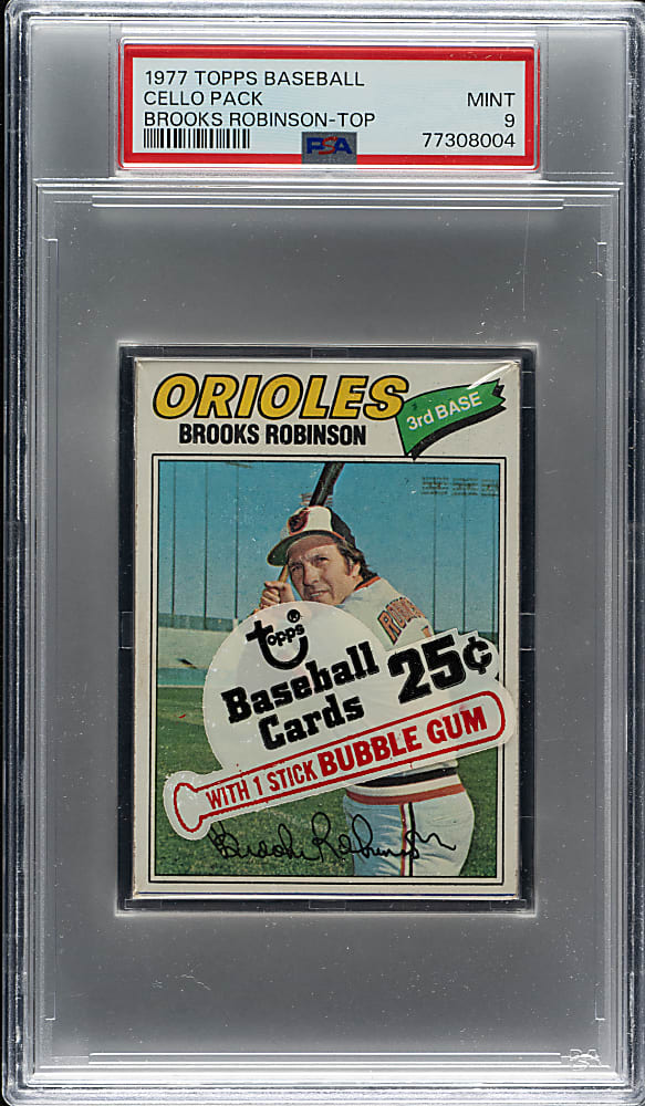 1977 Topps Unopened Cello Pack PSA MINT 9 - Brooks Robinson on Top