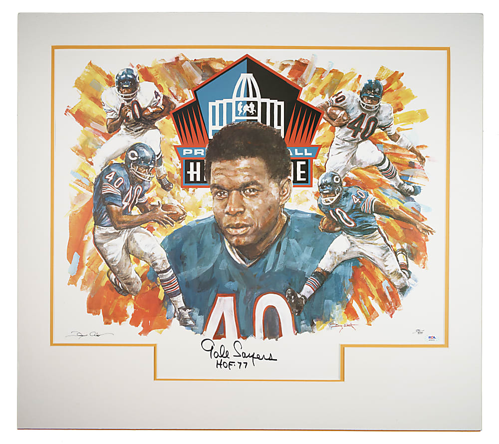 Gale Sayers Signed Limited-Edition Lithograph by Doug West with "HOF 77" Inscription - PSA/DNA