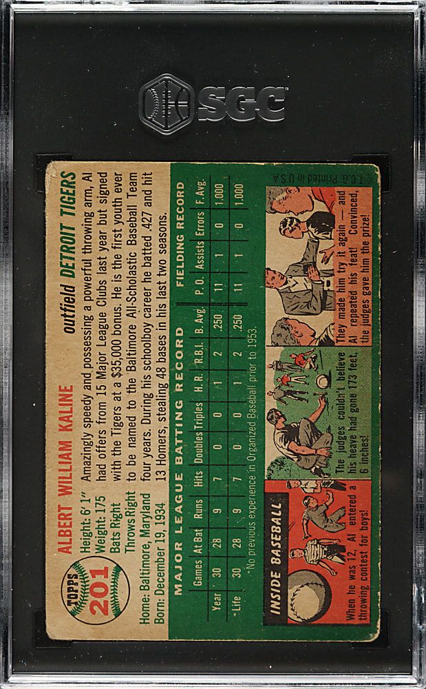 1954 Topps #201 Al Kaline Rookie SGC GOOD 2