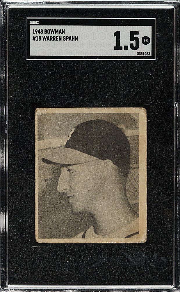 1948 Bowman #18 Warren Spahn Rookie SGC FAIR 1.5