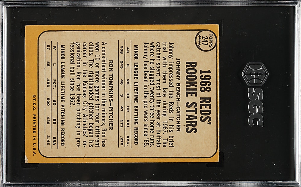 1968 Topps #247 Johnny Bench Rookie SGC VG/EX 4