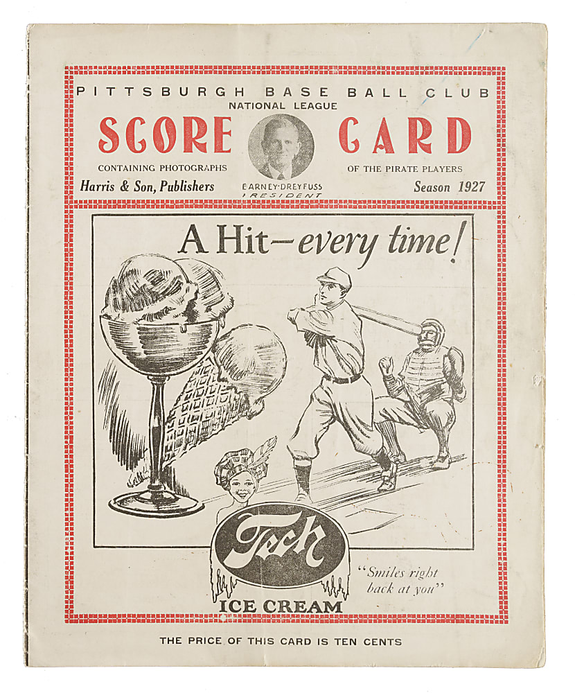 August 6, 1927 Pittsburgh Pirates (vs. New York Giants) Program with L. Waner, P. Waner, Ott, Traynor, and Hornsby in Lineup