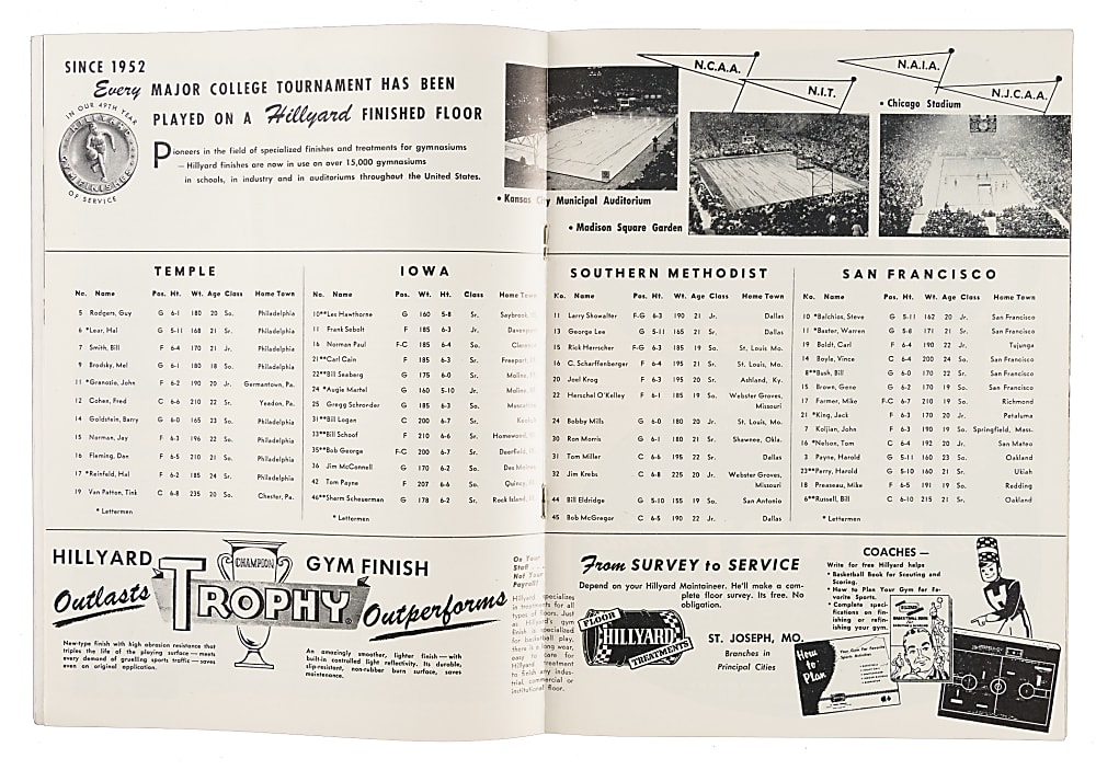 March 22-23, 1956 NCAA Basketball Championship Program with Bill Russell - Russell's Last College Game