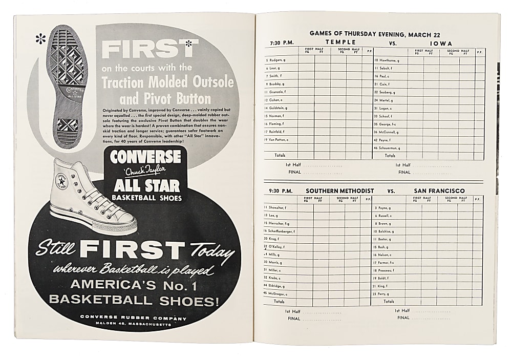 March 22-23, 1956 NCAA Basketball Championship Program with Bill Russell - Russell's Last College Game