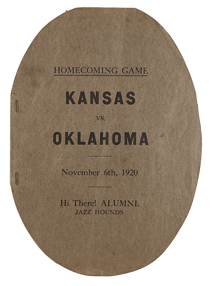 November 6, 1920 Oklahoma Sooners (vs. Kansas Jayhawks) Football Program