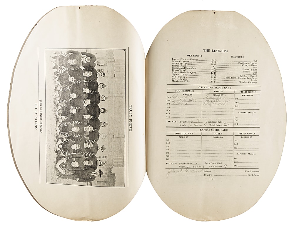 November 6, 1920 Oklahoma Sooners (vs. Kansas Jayhawks) Football Program