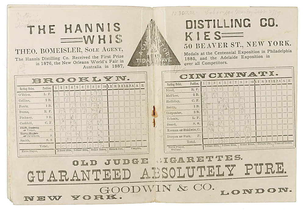 September 2, 1889 Brooklyn Bridgegrooms (vs. Cincinnati Red Stockings) Yearbook-Style Program with Nicol, McPhee, Caruthers, and Foutz