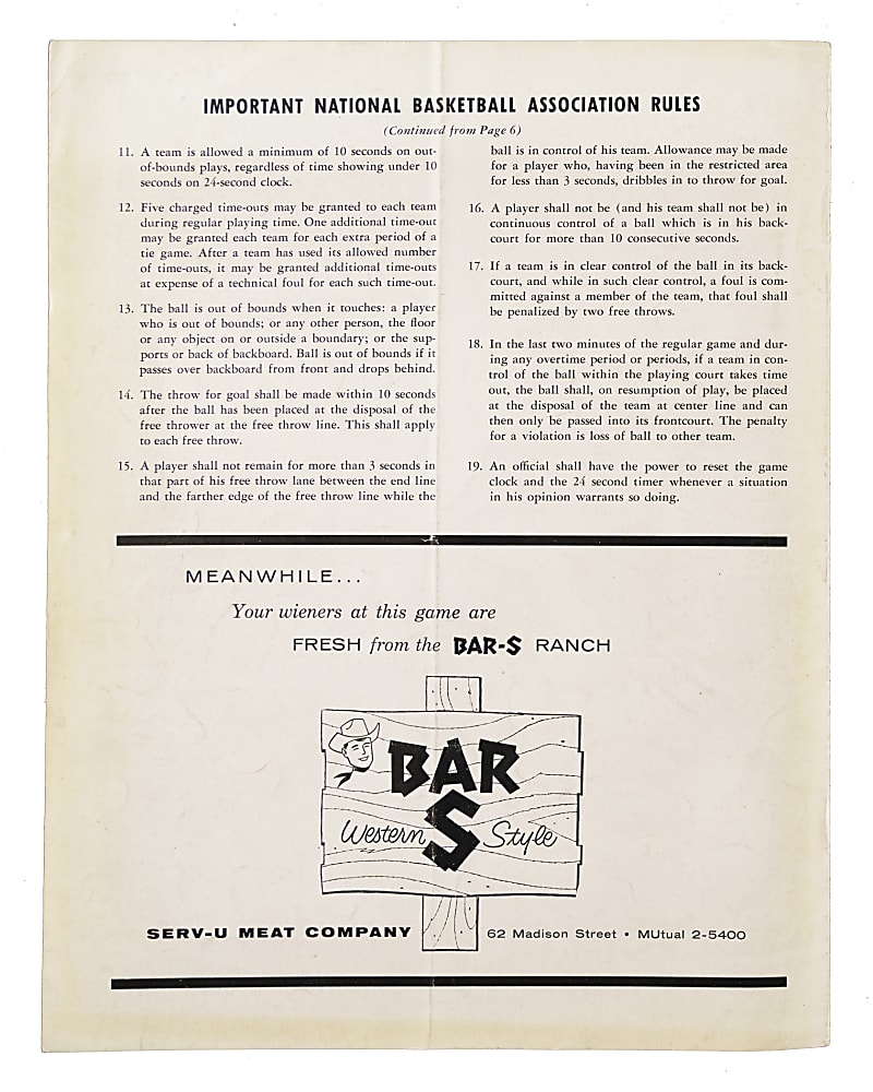 January 12, 1959 Boston Celtics vs Minneapolis Lakers Program with Russell, Bob Cousy, and Elgin Baylor