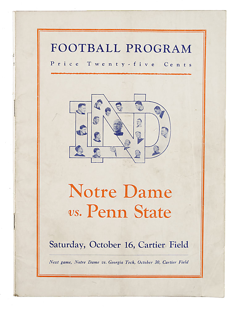 October 16, 1926 Notre Dame Fighting Irish (vs. Penn State Nittany Lions) Football Program