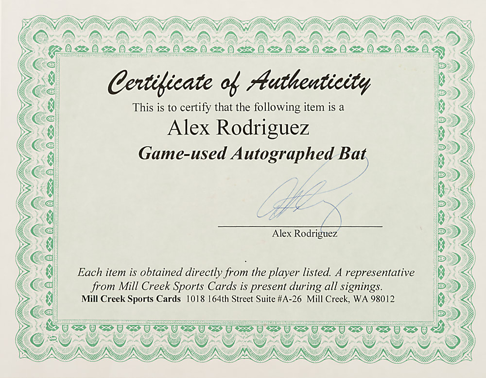 1999 Alex Rodriguez Seattle Mariners Signed Game-Used Bat
