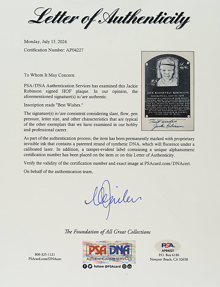Signed 1956-1963 Artvue (Type 2) Black-and-White Hall of Fame Postcard Jackie Robinson - PSA/DNA and Beckett